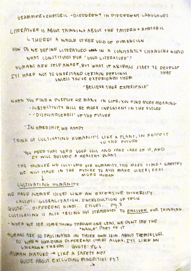 Notes from red notebook about the cultivation of humanity
